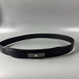 Gianni Versace Black Shiny Smooth Leather Medusa Belt, Size 36/80